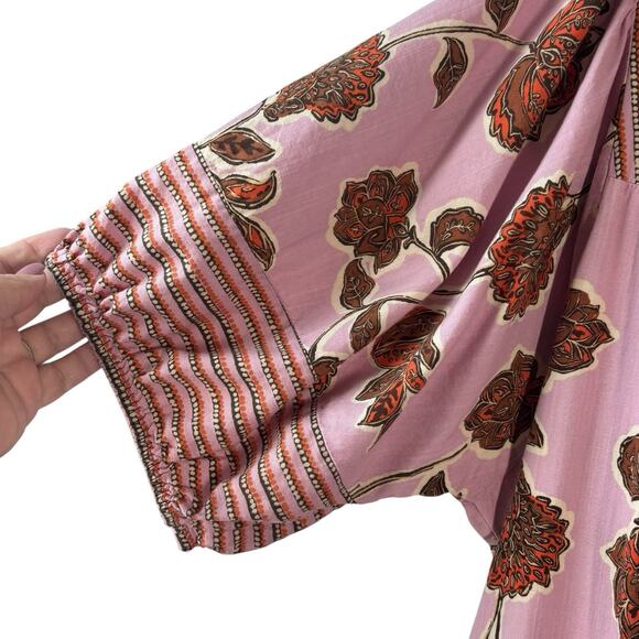 Knox Rose Dress Womens XXL Pink Floral Short Sleeve V Neck Puff Tasseled Boho - Picture 4 of 12